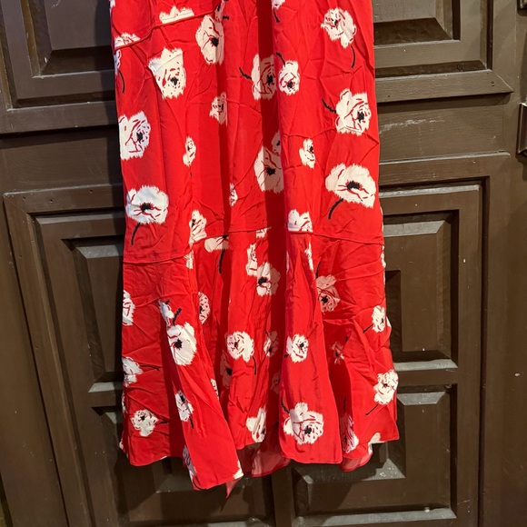 Derek Lam 10 Crosby Red Faux Wrap Dress Floral Silk Sleeveless Belted - SZ 6 - Picture 6 of 7